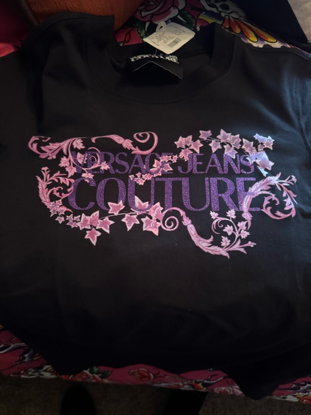 Versace Jeans Couture Black and purple  graphic T-shirt size xsmall BNWT